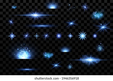 Glow effect. Blue glowing particles, stars. Vector illustration.
