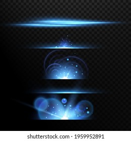 Glow effect. Blue glowing particles, stars, lasers. Vector illustration.