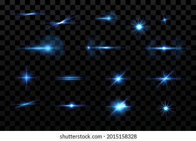 Efecto brillante. Partículas azules brillantes, estrellas. Ilustración vectorial.
