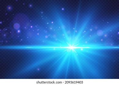 Glüheffekt. Blauleuchtende Partikel, Sterne, Laser. Helles Licht.