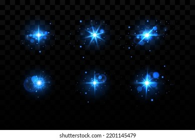 Glow effect. Blue glowing particles, stars. Vector illustration.