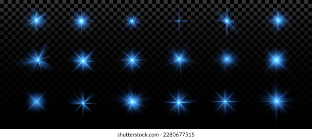 Glow effect. Blue glowing particles, stars. Vector illustration.