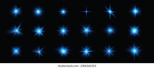 Glüheffekt. Blauleuchtende Teilchen, Sterne. Vektorgrafik.