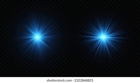 Efecto brillante. Partículas azules brillantes, estrellas. Ilustración vectorial.