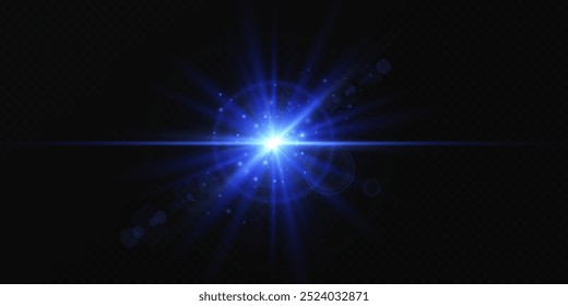 Glow effect. Blue glowing particles, stars. Vector illustration.Vector transparent sunlight special lens flare light effect.	