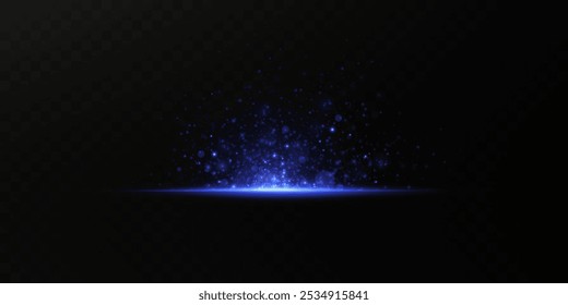 Efeito de brilho. Partículas azuis brilhantes, estrelas, lasers. Ilustração vetorial.