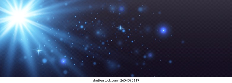 Efecto de resplandor. Luz radiante azul brillante. Destellos de luz. Los rayos del sol del amanecer.