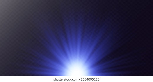 Efecto de resplandor. Luz radiante azul brillante. Destellos de luz. Los rayos del sol del amanecer.