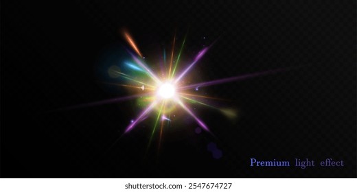 Glow effect of bright multicolored flowers. Light effect of bright glowing light. Star bursts with twinkling highlights. Vector 10 EPS	
