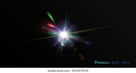 Glow effect of bright multicolored flowers. Light effect of bright glowing light. Star bursts with twinkling highlights. Vector 10 EPS	
