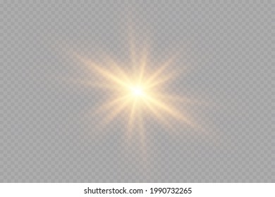 Efecto brillante. Estrella dorada con un fondo transparente. Sol brillante. Ilustración vectorial.