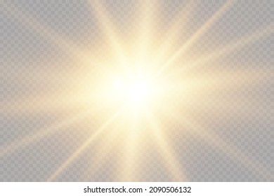 Efecto brillante. Estrella dorada con un fondo transparente. Sol brillante. Ilustración vectorial.