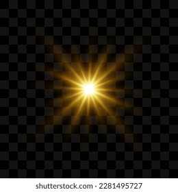 Glow effect. Gold star on a transparent background. Bright sun. Vector illustration.