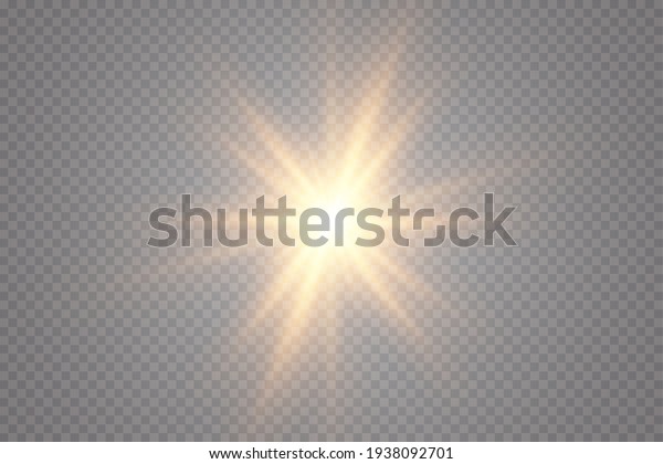 Glow effect. Gold star on a transparent
background. Bright sun. Vector
illustration.