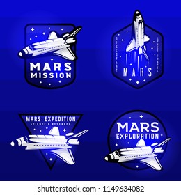 Glow effect on space mission to mars logotypes with space shuttle