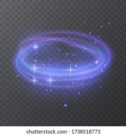 Glow effect of purple color with stars, Power energy, Shining neon cosmic streaks. Magic design of whirl. Swirl trail effect, Smooth wave. Light flow. Sci fi tech, illustration on dark background