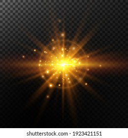 Glow effect. Star on transparent background.Bright sun. Vector illustration.