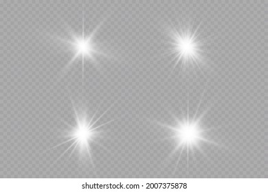 Efecto brillante. Estrella sobre fondo transparente.Sol brillante. Ilustración vectorial.
