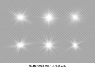 Efecto brillante. Estrella sobre fondo transparente.Sol brillante. Ilustración vectorial.