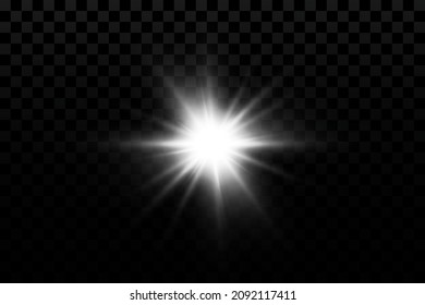 Efecto brillante. La estrella brilla sobre un fondo transparente. Ilustración vectorial. el sol