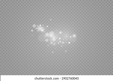 Glow effect. Vector illustration. Christmas dust flash. Snow is falling. Snowflakes.