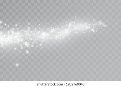 Glow effect. Vector illustration. Christmas dust flash. Snow is falling. Snowflakes.