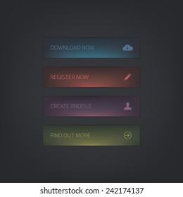 Glow effect web buttons in four soft, subtle colours.