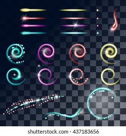 Glow effects. Glowing particles. Starry glow. Flashes multicolored special effects. Lighting glow effect vector glow luminescence. Set of light glow effect. Glowing stars, Lights and Sparkles effect