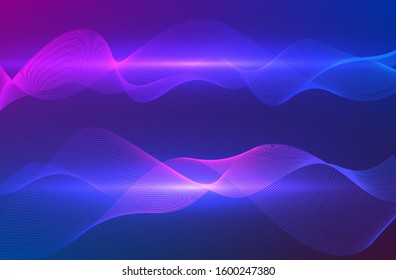 Glow equalizer on dark background. Vector illustration. Pulse music player. Audio wave night party. Vector design element Poster of the sound wave template visualization signal Illustration eps 10