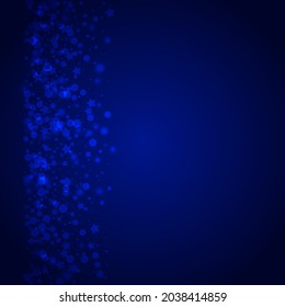 Glow Flake Vector Blue Background. White Subtle Snowflake Invitation. Magic Snowstorm Backdrop. Minimal Dots Wallpaper.