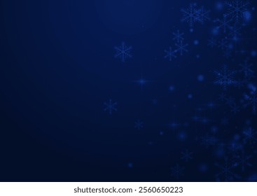 Glow Flake Vector Blue Background. Shiny Christmas Snow Wallpaper. Glow Stars Banner. Elegant Confetti Card.