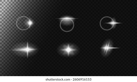 Glow Flare Set. Vector glitters for adding luxury and glamour effect