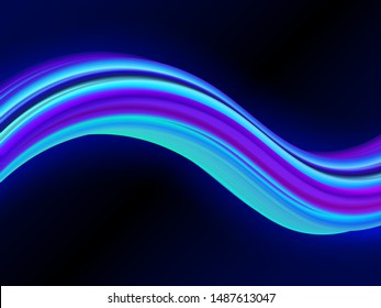 Glow Flow Background with 3D Neon Curved Wave. Colorful Liquid Curve in Art Style. Creative Artistic Template for Banner, Card, Flyer, Poster for the Modern Trend. Version Eps10 Vector Illustration 