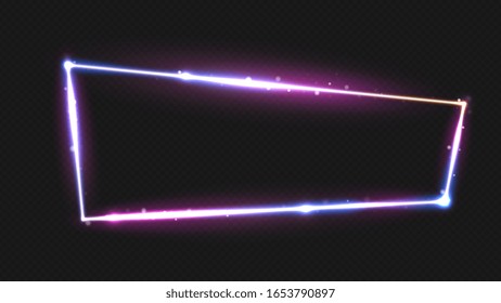 Glow frame. Neon lighting rectangle background. Night club border, abstract screen banner for bar, music fest or game, casino. Electric street fluorescent sign vector design