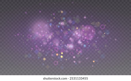 Brilho, brilho, explosão, brilhos, brilho, brilho e estrelas em fundo transparente. Natal brilhante roxo bokeh brilho fundo efeito.	
