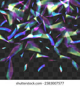 Glow Glare Vector Transparent Background. Shiny Lens Christmas Border. Hologram Refraction Effect Backdrop. Color Glamour Flare Branch.