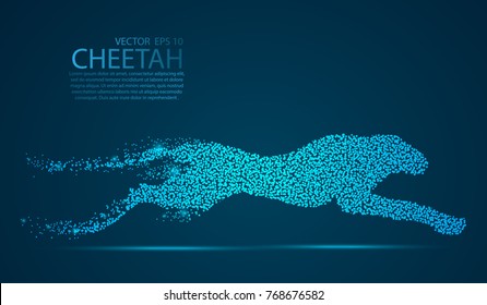 Glow glitter Cheetah point scales on dark background with dots color blue effects. Wire frame 3D mesh spot light network, design sphere, dot and structure. Vector illustration eps 10.