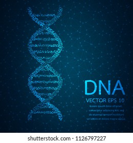 Glow glitter DNA point scales on dark background with dots color blue effects. Wire frame 3D mesh spot light network,Vector illustration eps 10.