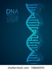 Glow glitter DNA point scales on dark background with dots color blue effects. Wire frame 3D mesh spot light network, design sphere, dot and structure. Vector illustration eps 10.