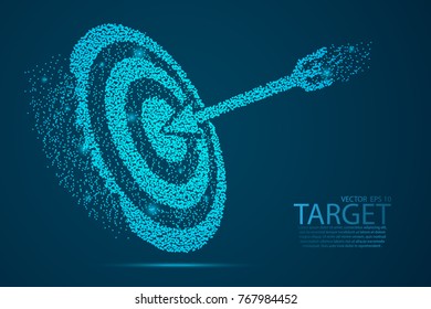 Glow glitter Target point scales on dark background with dots color blue effects. Wire frame 3D mesh spot light network, design sphere, dot and structure. Vector illustration eps 10.