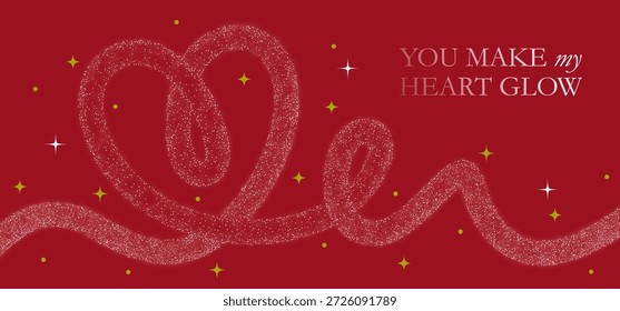 Glow Gold Heart Line. Vector Love Background. Glitter, Glow and Sparkle Heart Shape. Abstract 3D Light Effect for Valentine's Day Modern Posters