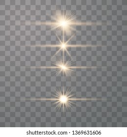 Glow gold special light effect, flare, star and spark Isolated. Bright star. Special glow effect. Vector lights 