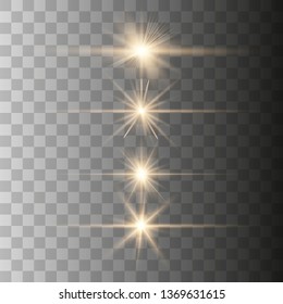 Glow gold special light effect, flare, star and spark Isolated. Bright star. Special glow effect. Vector lights 