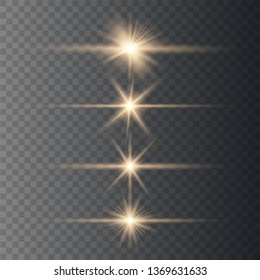 Glow gold special light effect, flare, star and spark Isolated. Bright star. Special glow effect. Vector lights 
