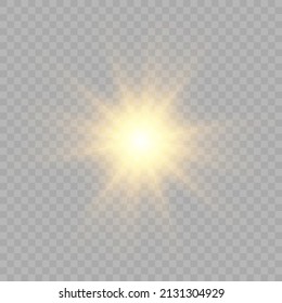 Glow of golden sparks of light on a transparent background. Blurred glitter vector collection. Explosive flare, sun, flare and bright detonation vector light effect.