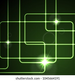Glow green lines abstract background. Neon vector geometric shiny template design