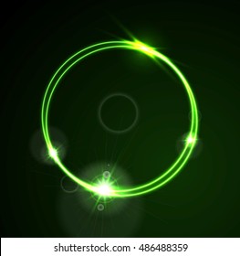 Glow Green Neon Bright Ring Shiny Background. Energy Effect Logo Vector Template Design