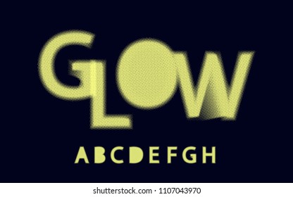 Glow halftone font Alphabet a, b, c, d, e, f, g, h for your design. Isolated characters. Vector design element for your art. Display pop art typescript, vintage glitch font.