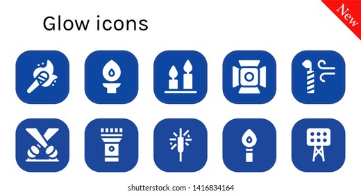 glow icon set. 10 filled glow icons.  Simple modern icons about  - Torch, Candles, Spotlight, Candle, Sparkler, Lights