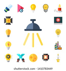 glow icon set. 17 flat glow icons.  Collection Of - light bulb, spotlight, idea, illuminated, bulb, video play, candles, Idea, play, full moon, candle